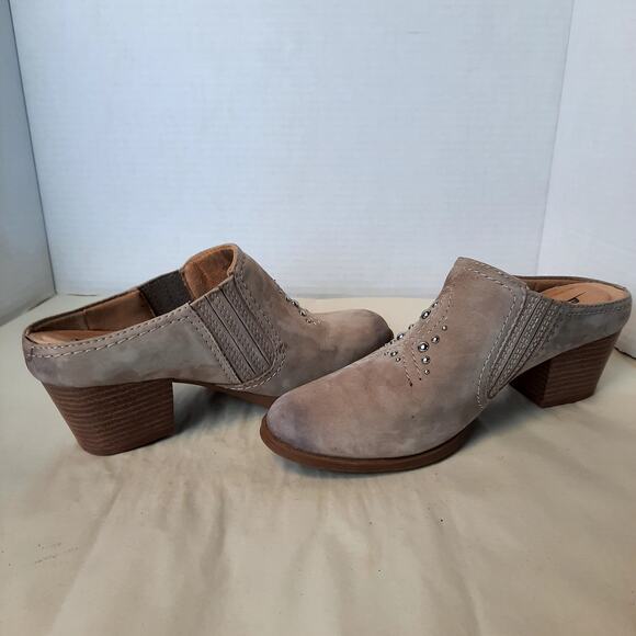 EARTH‎ SHOES MENDON WOMEN'S 7 TAUPE SUEDE LEATHER WESTERN MULES CLOGS HEELS - Picture 6 of 8